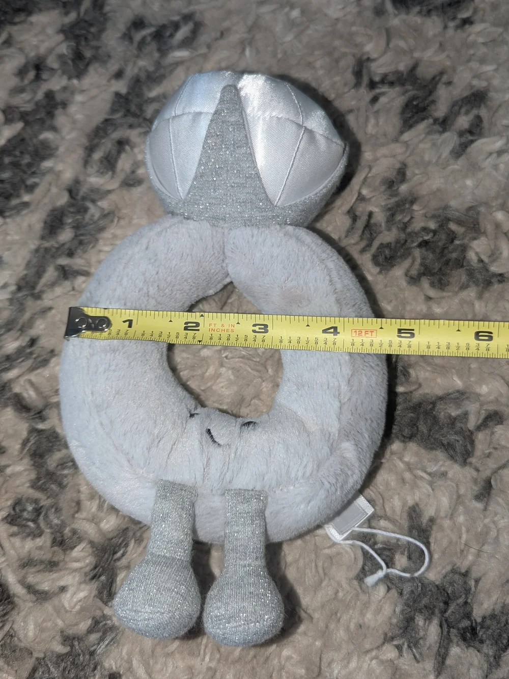 Jellycat Silver Gray Plush Rattle Ring Bib Toy